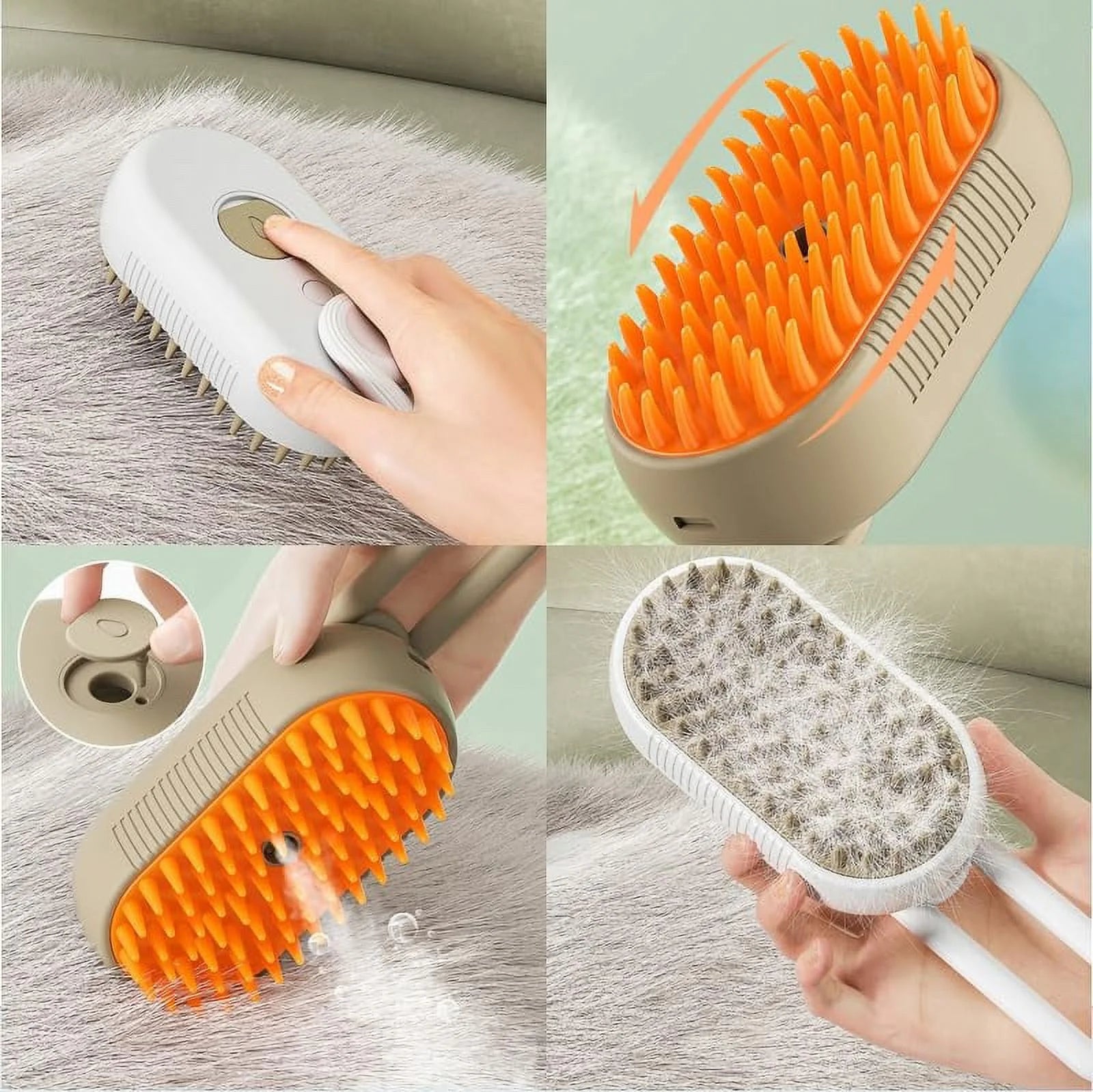 Cat Steam Brush, 3 in 1 Self Cleaning Cat Steamy Pet Brush Steamer Brush for Massage for Removing Tangled and Loosse Hair (2PCS Light Green)